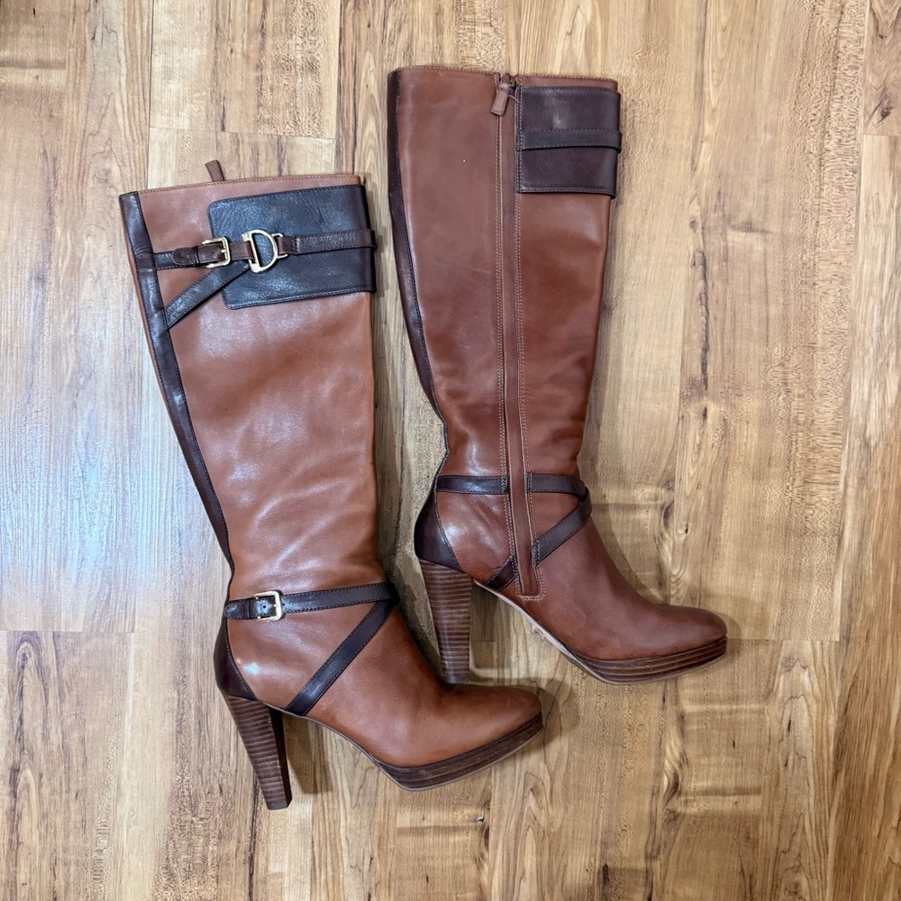Cole Haan x Nike Air Poppy Tall Women’s Leather Boot Walnut Brown Heel 8 1/2 B - Picture 2 of 8